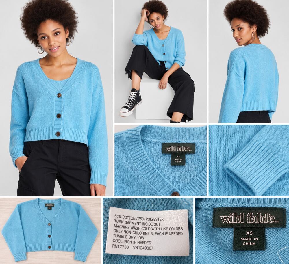 Wild Fable Cropped Button Front V Neck Cardigan Sky Blue Womenâs XS NWT